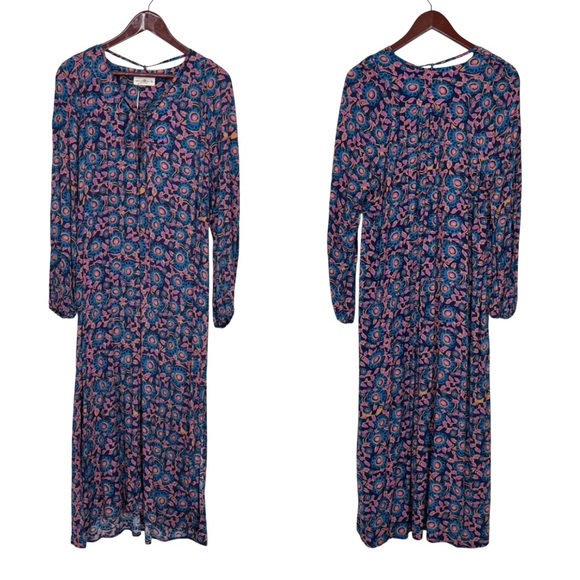 NATURAL LIFE Dresses & Skirts - Natural Life Blue Purple Orange Dark Floral Long Sleeve Maxi Dress Nwt Size XL